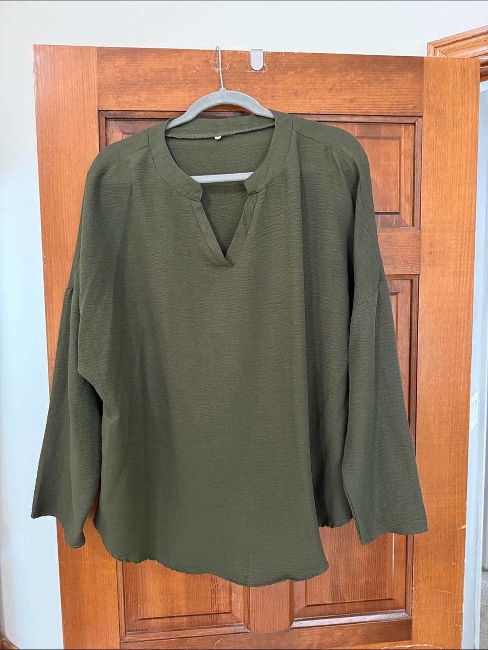 SHEIN Olive Green Split-Neck Tunic Top